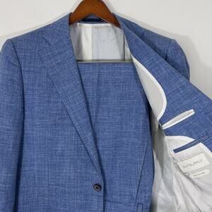 Suitsupply Lazio 2-Piece E. Thomas Light Blue Silk Linen Suit 40L Pants 36 X 32